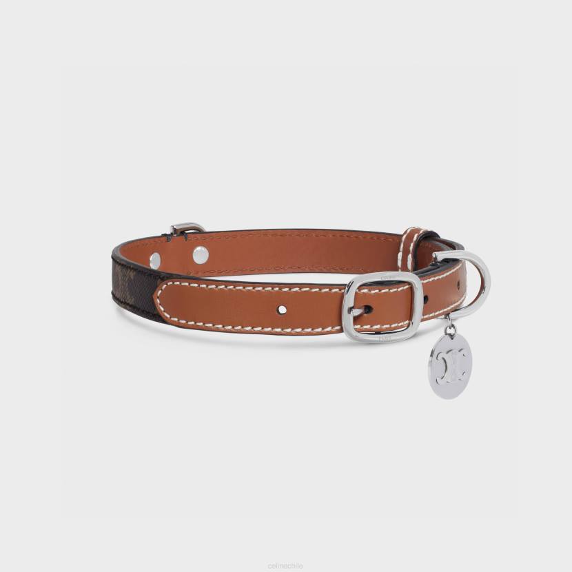 accesorios CELINE collar para perros fino y mediano de lona Triomphe y piel de becerro broncearse hombres NL481766
