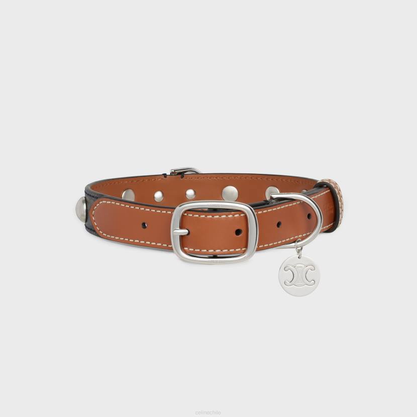 accesorios CELINE collar para perros mediano grande de lona Triomphe y piel de becerro con tachuelas broncearse hombres NL481739