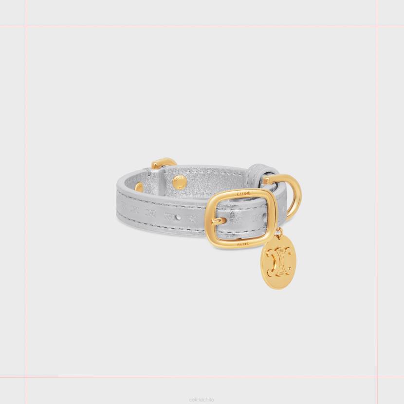 accesorios CELINE collar para perros nano extrafino de piel de becerro laminada con relieve de triunfo plata hombres NL481715