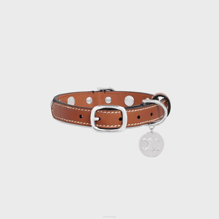 accesorios CELINE collar para perros pequeño y fino de lona Triomphe y piel de becerro con tachuelas broncearse hombres NL481738
