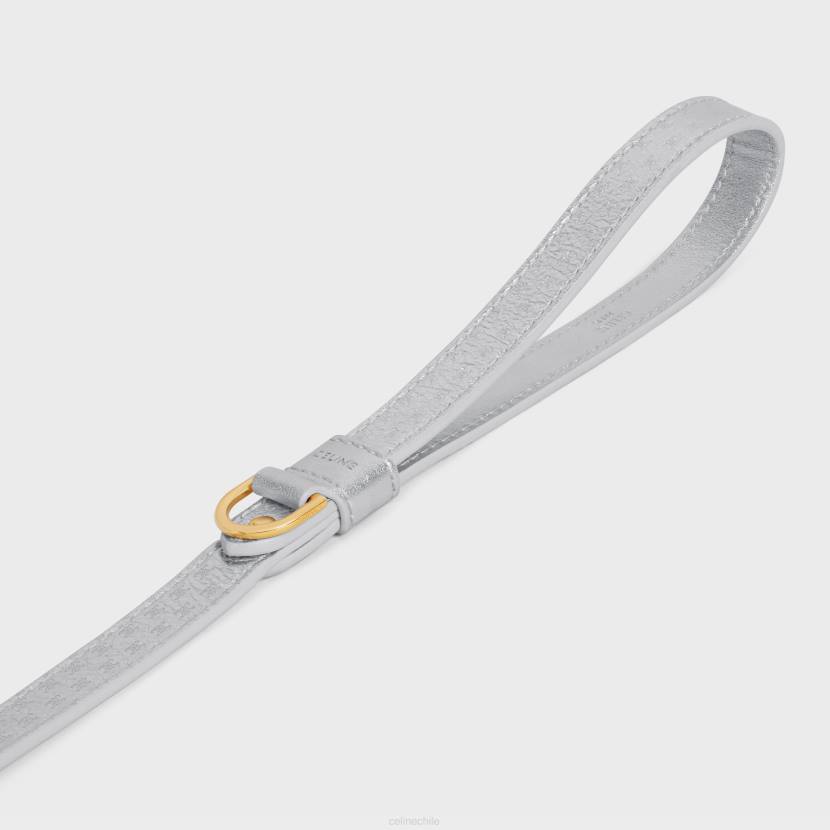 accesorios CELINE Correa fina para perros de piel de becerro laminada con relieve de triunfo plata hombres NL481716