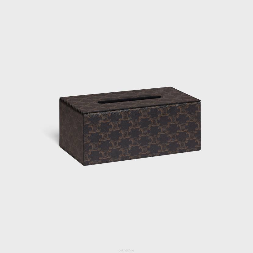 accesorios CELINE Caja de pañuelos rectangular de lona Triomphe. negro/bronceado hombres NL481495