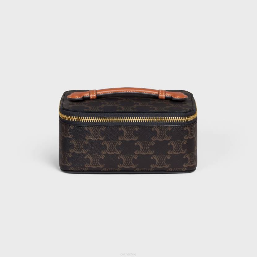 accesorios CELINE Neceser pequeño con asa superior de lona Triomphe y piel de becerro broncearse hombres NL481590