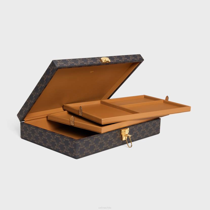 accesorios CELINE estuche de papelería en lona Triomphe negro/bronceado hombres NL481636