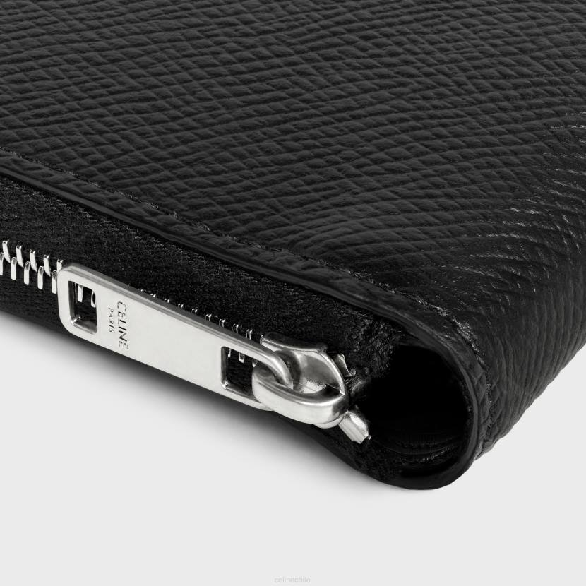 accesorios CELINE cartera plegable con cremallera y compartimento para monedas de piel de becerro granulada negro hombres NL482122
