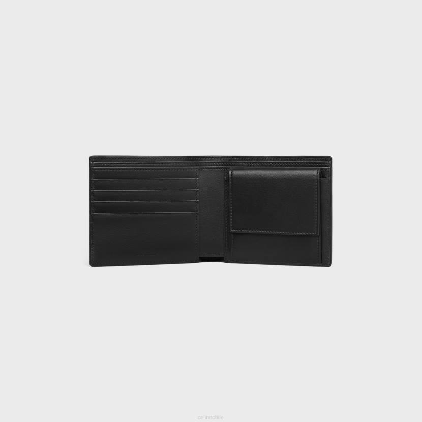 accesorios CELINE cartera plegable con monedero de piel de becerro con relieve de cocodrilo negro hombres NL482164