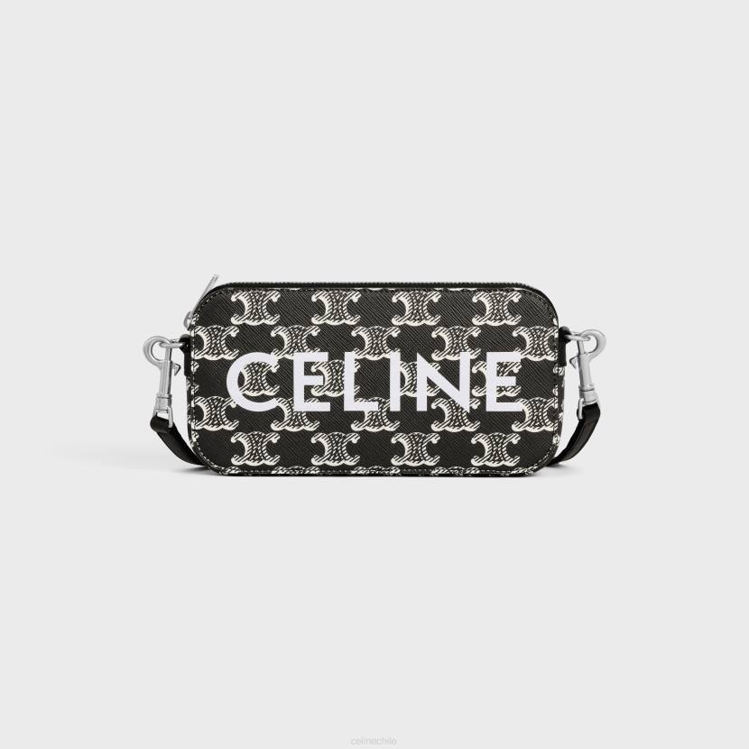 accesorios CELINE bolsito horizontal de lona Triomphe bicolor con estampado blanco negro hombres NL482118