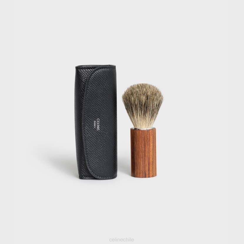 accesorios CELINE brocha de afeitar de madera con estuche de piel de becerro granulada negro hombres NL482292