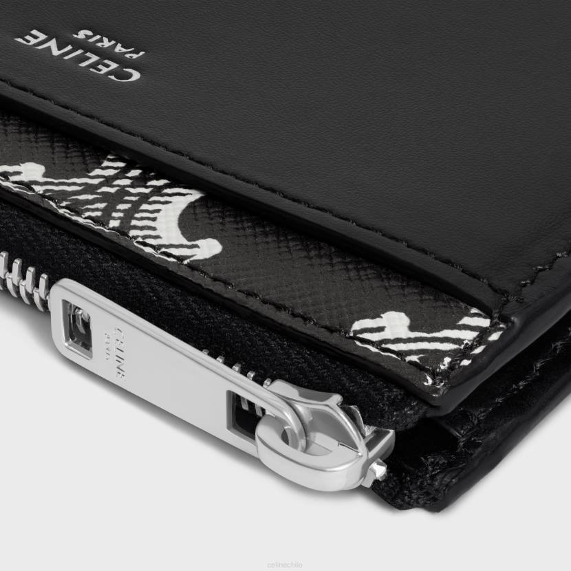 accesorios CELINE tarjetero con cremallera de lona Triomphe bicolor y piel de becerro blanco negro hombres NL482120