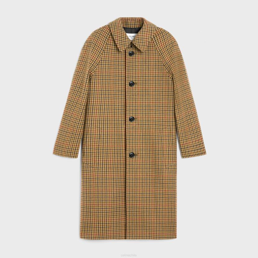 vestir CELINE abrigo mac de lana a cuadros beige/kaki/rouille hombres NL481860