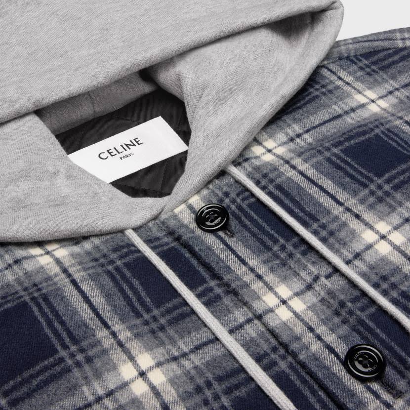 vestir CELINE sobrecamisa con capucha de algodón a cuadros Armada hombres NL481804