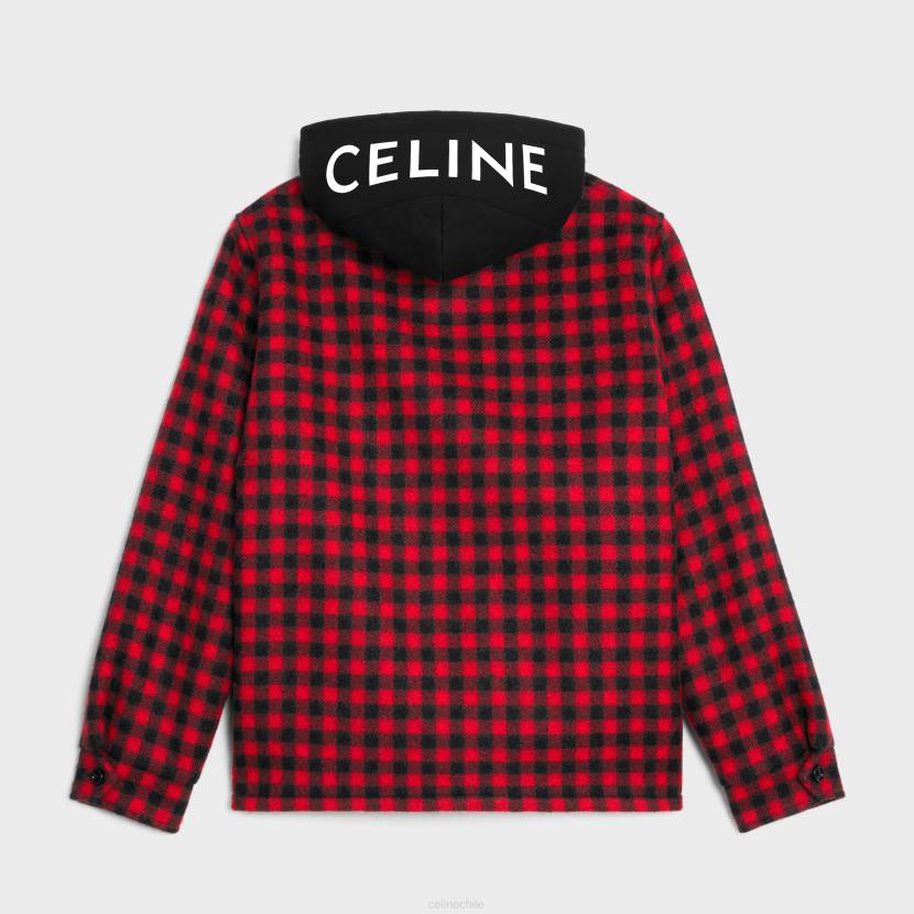 vestir CELINE sobrecamisa con capucha de lana a cuadros rojo/negro hombres NL481845