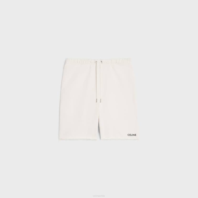vestir CELINE pantalones cortos bordados en felpa de algodón crema/negro hombres NL482028