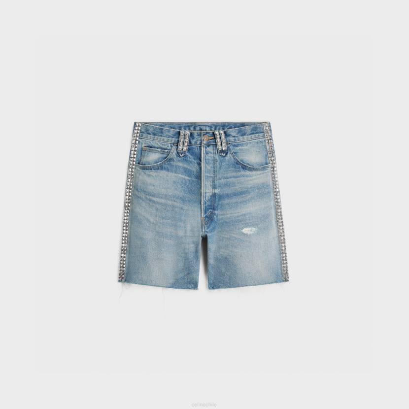 vestir CELINE shorts wesley con tachuelas en denim lavado de zuma hombres NL482009