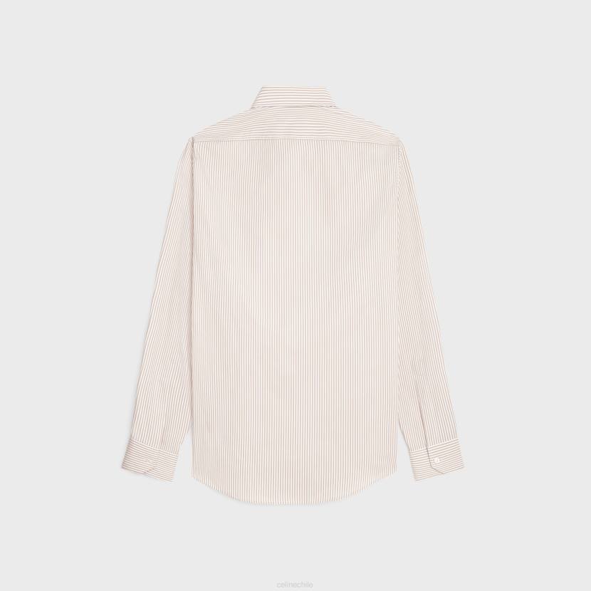 vestir CELINE camisa carnaby holgada de popelina a rayas blanco/camello hombres NL481908
