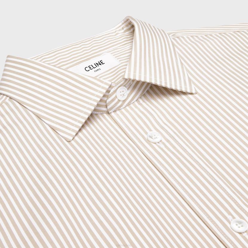 vestir CELINE camisa carnaby holgada de popelina a rayas blanco/camello hombres NL481908