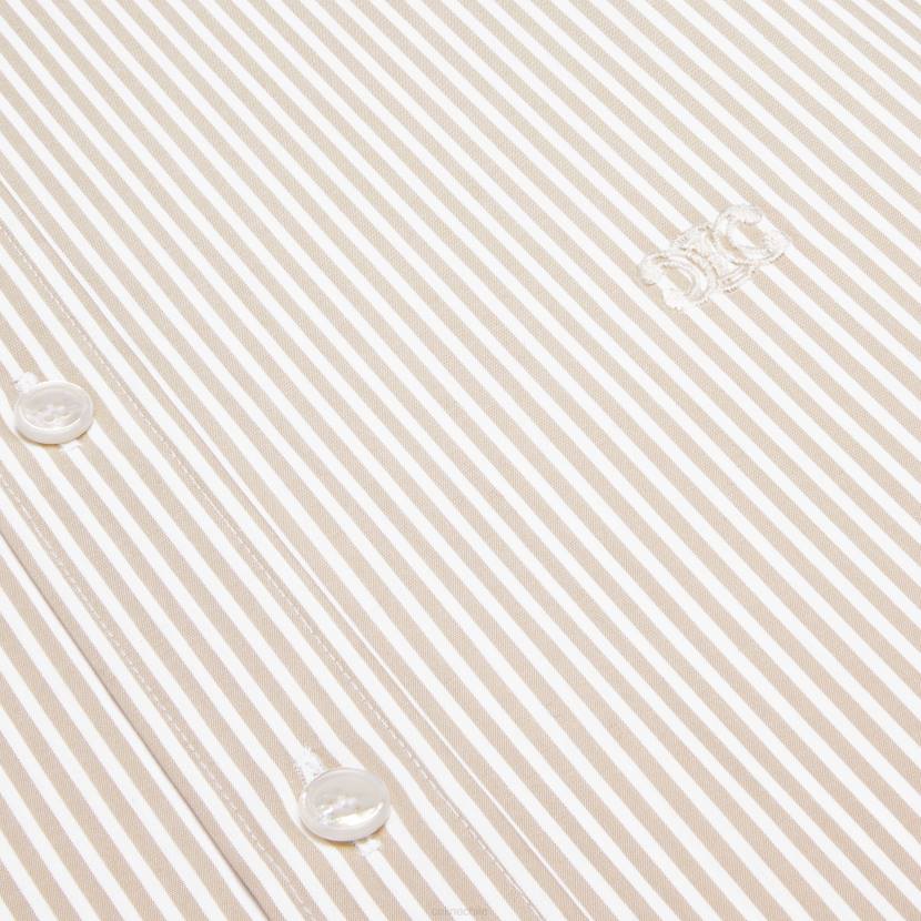 vestir CELINE camisa carnaby holgada de popelina a rayas blanco/camello hombres NL481908