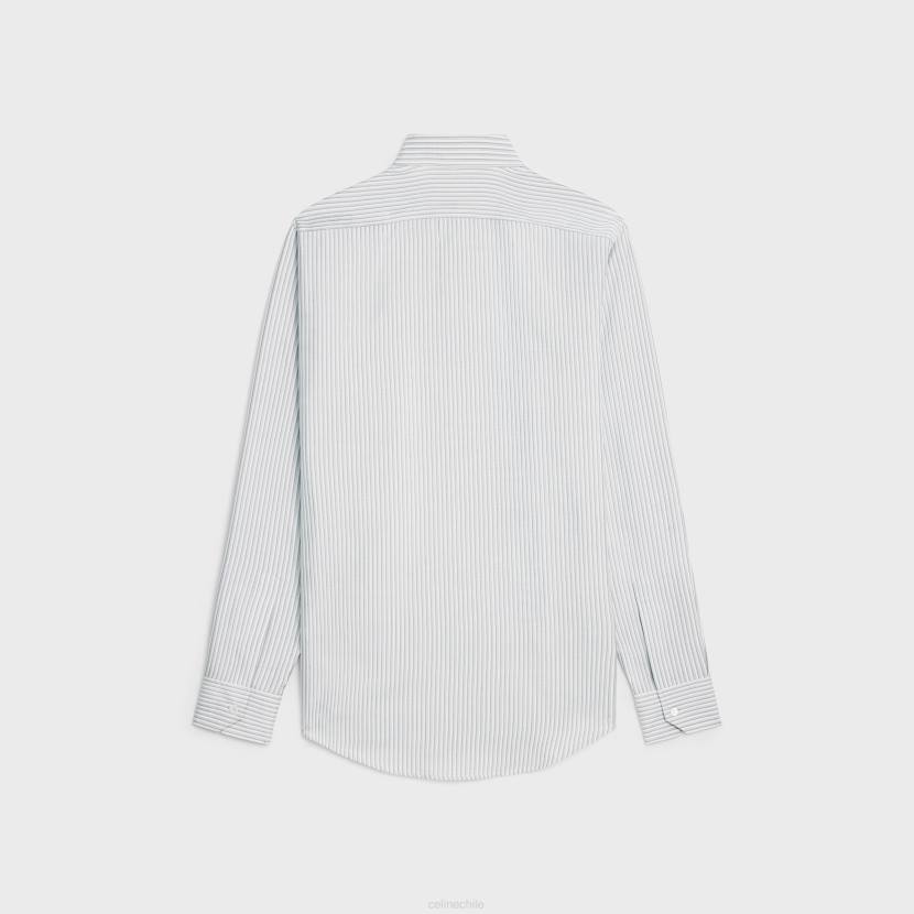 vestir CELINE camisa carnaby holgada de seda a rayas craie/cuarzo/gris hombres NL481909