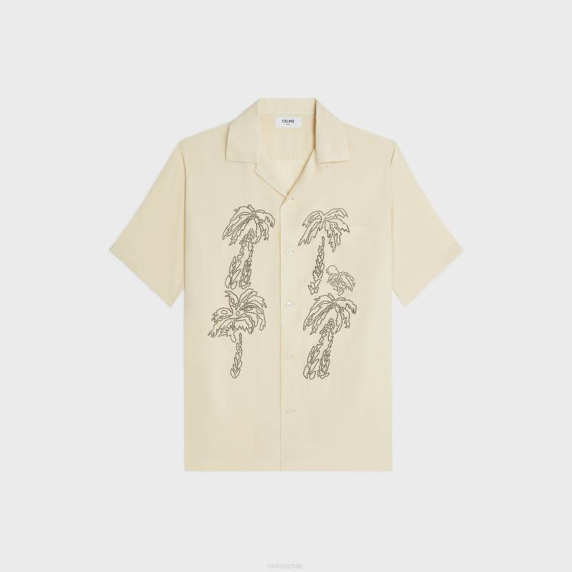 vestir CELINE camisa hawaiana bordada de viscosa beige lechoso hombres NL481923