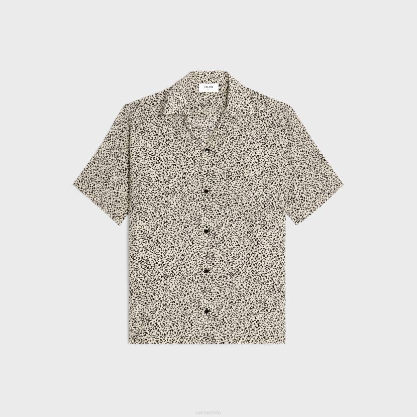 vestir CELINE camisa hawaiana de crepé de China estampado vainilla/negro hombres NL481922