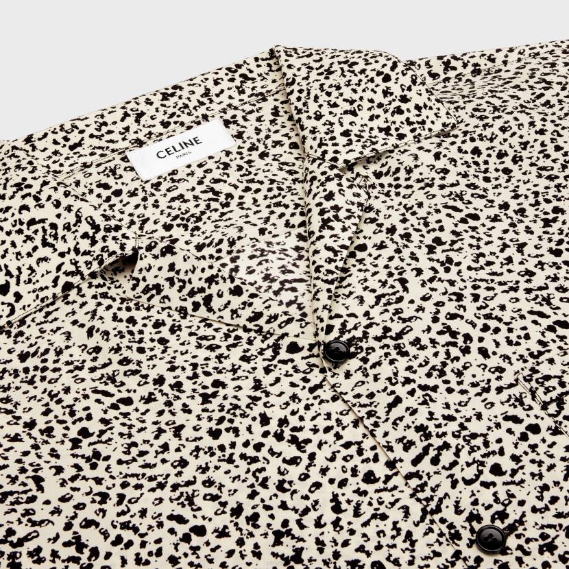 vestir CELINE camisa hawaiana de crepé de China estampado vainilla/negro hombres NL481922