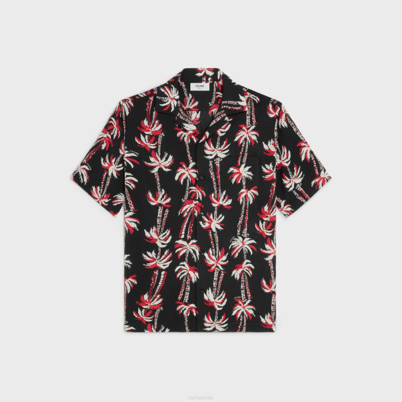 vestir CELINE camisa hawaiana de viscosa estampada negro/crudo/rojo hombres NL481921