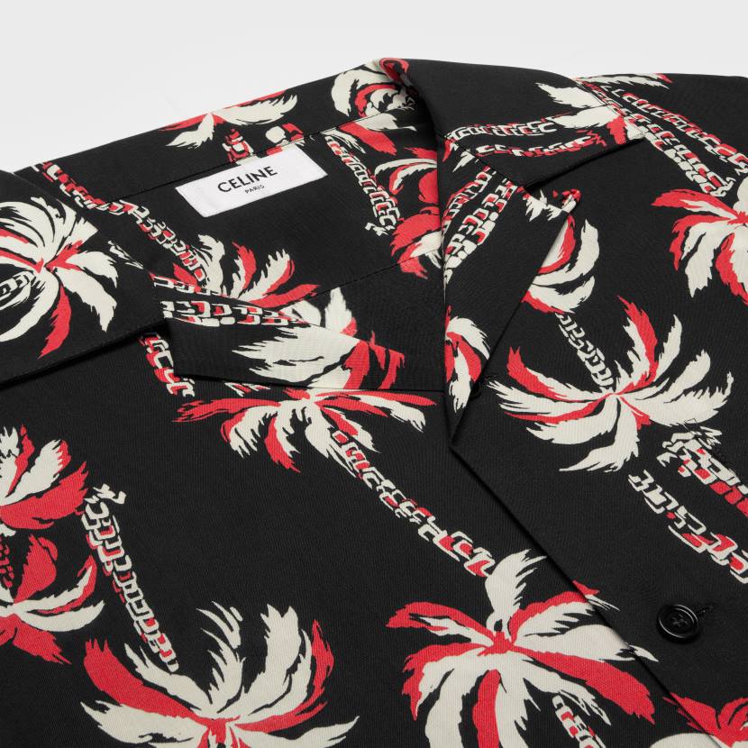 vestir CELINE camisa hawaiana de viscosa estampada negro/crudo/rojo hombres NL481921