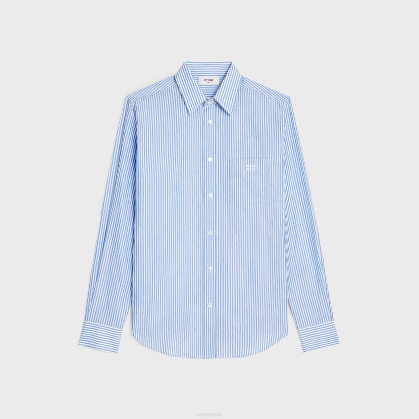 vestir CELINE camisa holgada de lino y algodón a rayas blanco/azul hombres NL481914