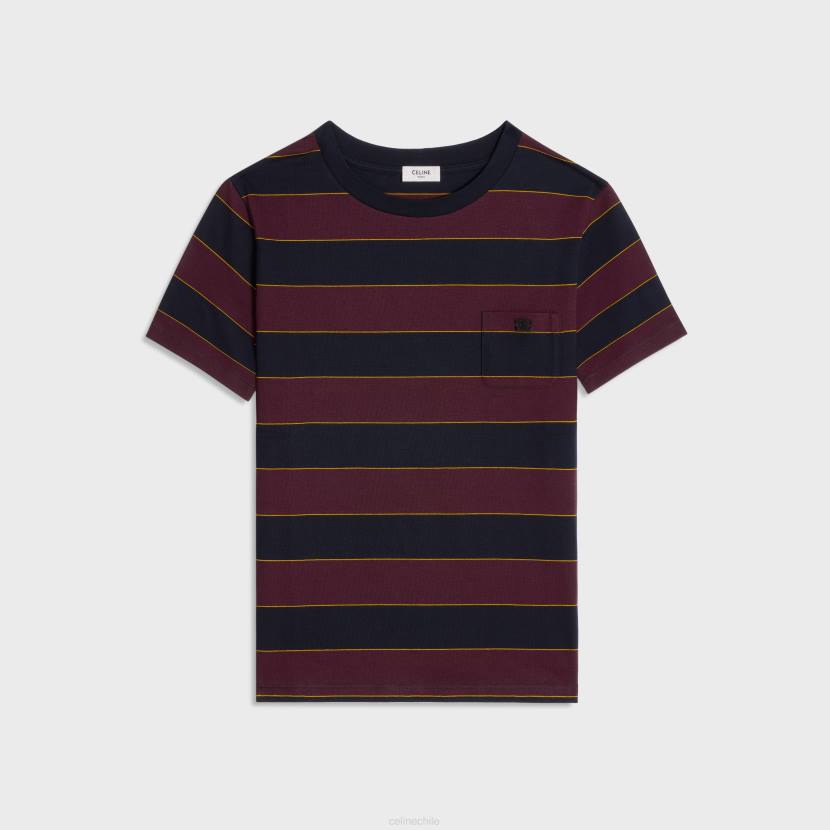 vestir CELINE Camiseta estándar Triomphe de punto a rayas burdeos/azul marino/amarillo/blanco roto hombres NL481818