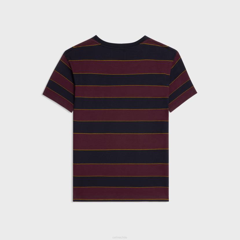 vestir CELINE Camiseta estándar Triomphe de punto a rayas burdeos/azul marino/amarillo/blanco roto hombres NL481818