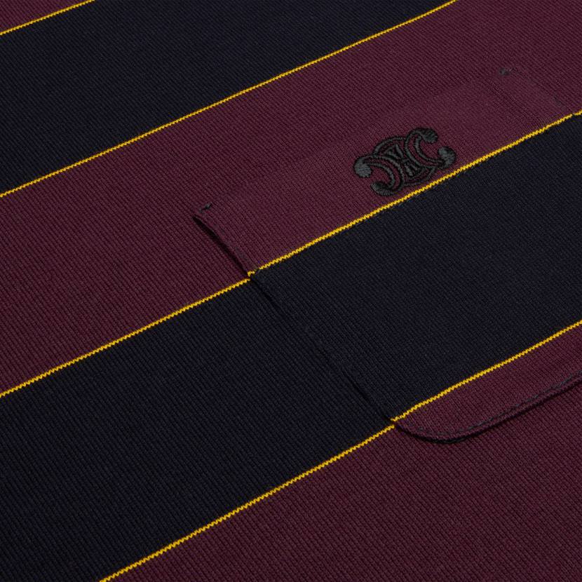 vestir CELINE Camiseta estándar Triomphe de punto a rayas burdeos/azul marino/amarillo/blanco roto hombres NL481818