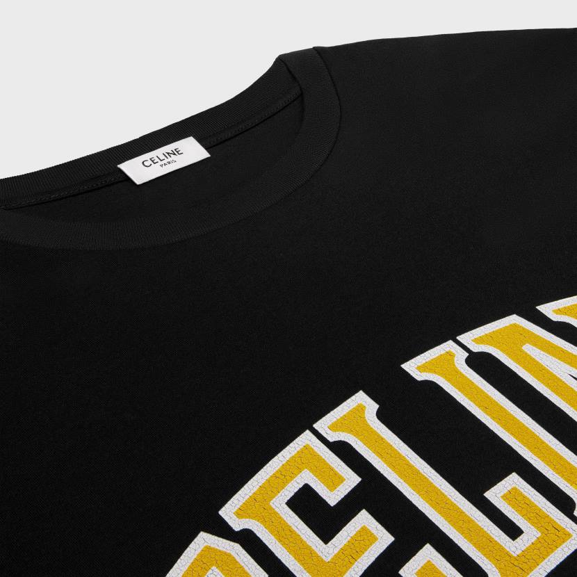 vestir CELINE camiseta holgada de punto de algodón negro/amarillo dorado/blanco apagado hombres NL481815