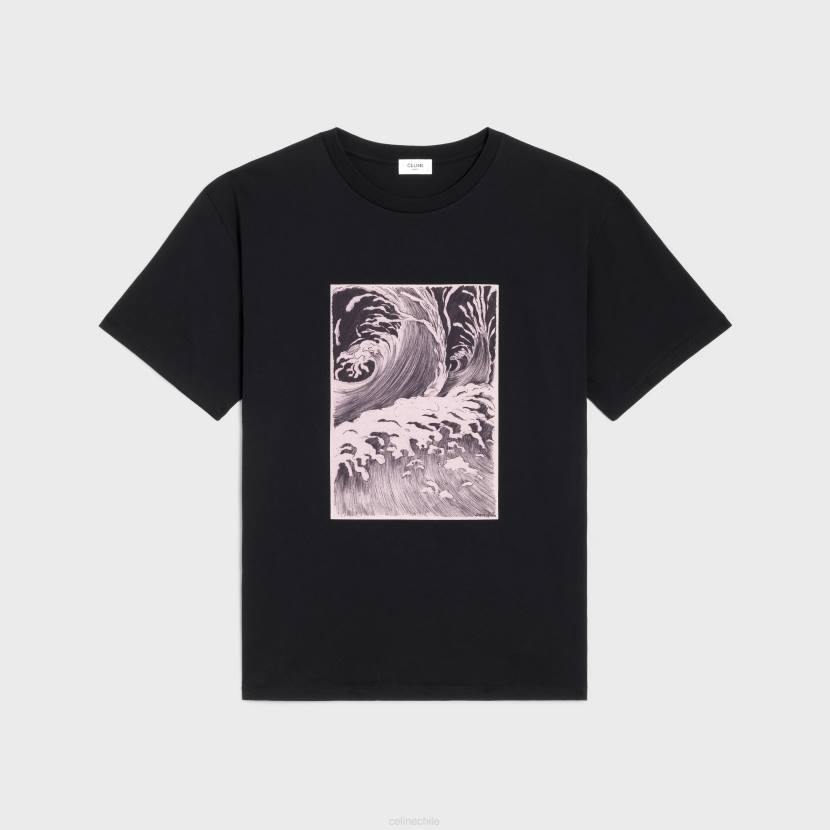 vestir CELINE camiseta ondulada suelta en punto de algodón blanco negro hombres NL481925