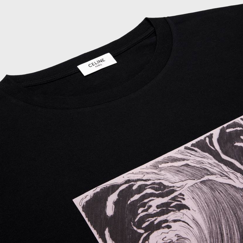 vestir CELINE camiseta ondulada suelta en punto de algodón blanco negro hombres NL481925