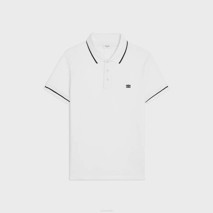 vestir CELINE polo clásico en piqué de algodón blanco roto/negro hombres NL481935