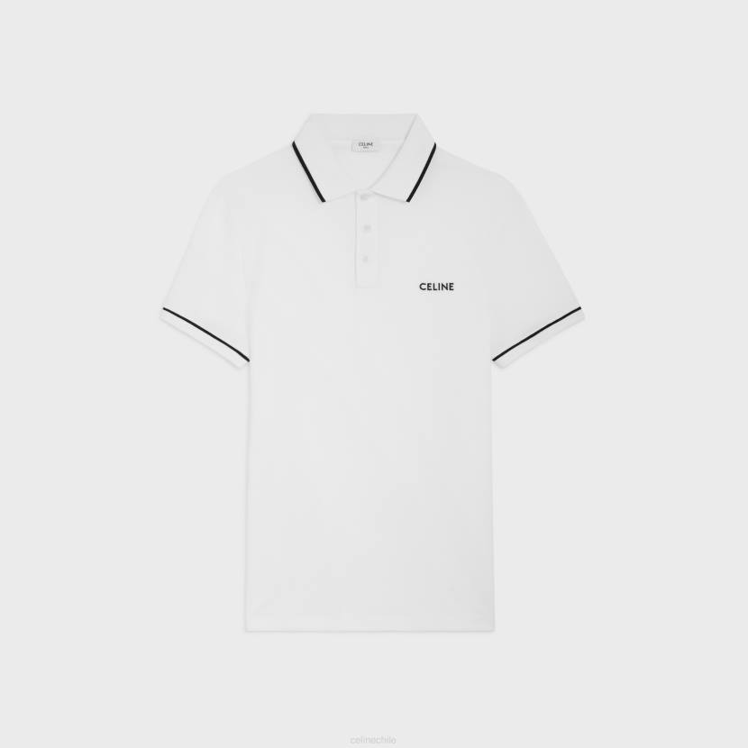 vestir CELINE polo clásico en piqué de algodón blanco roto/negro hombres NL481936