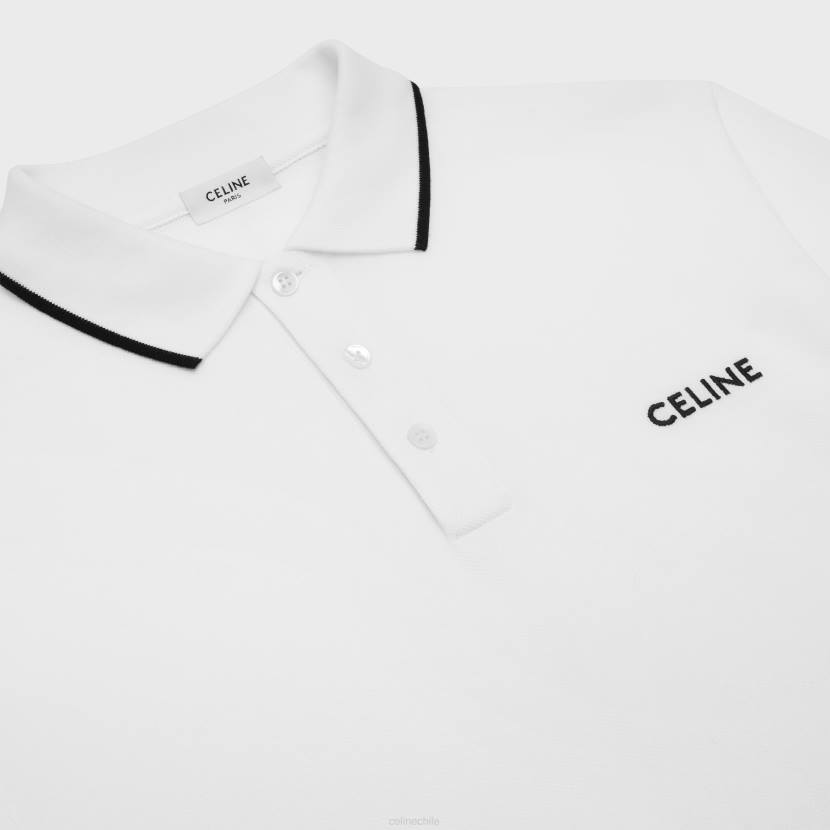 vestir CELINE polo clásico en piqué de algodón blanco roto/negro hombres NL481936