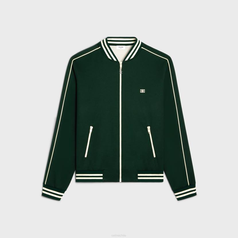 vestir CELINE Chaqueta de peluche Triomphe de punto de doble cara. verde oscuro/blanco roto hombres NL481952