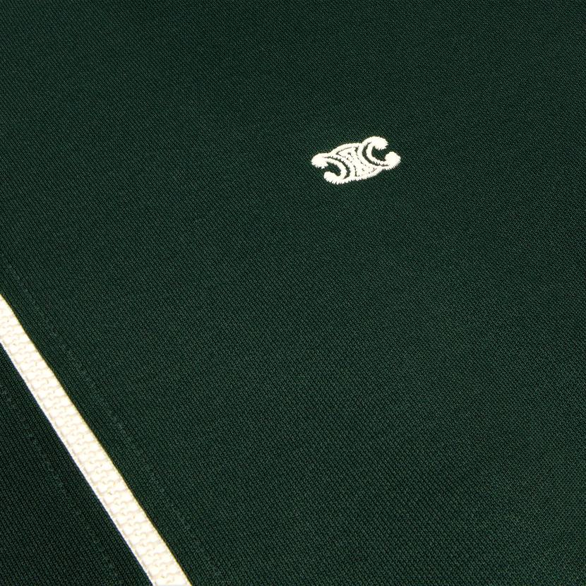 vestir CELINE Chaqueta de peluche Triomphe de punto de doble cara. verde oscuro/blanco roto hombres NL481952