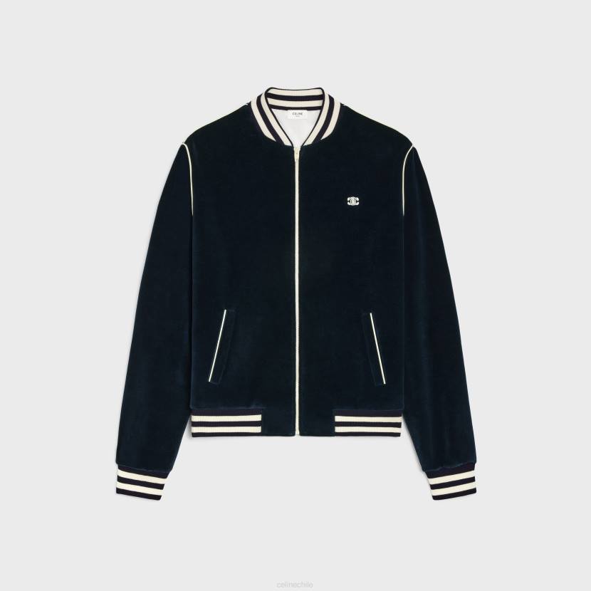 vestir CELINE Chaqueta de peluche Triomphe de punto de terciopelo. medianoche/crudo hombres NL481847