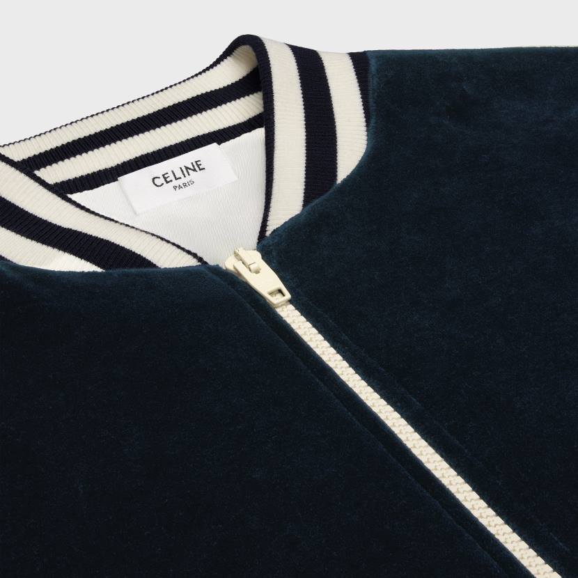 vestir CELINE Chaqueta de peluche Triomphe de punto de terciopelo. medianoche/crudo hombres NL481847