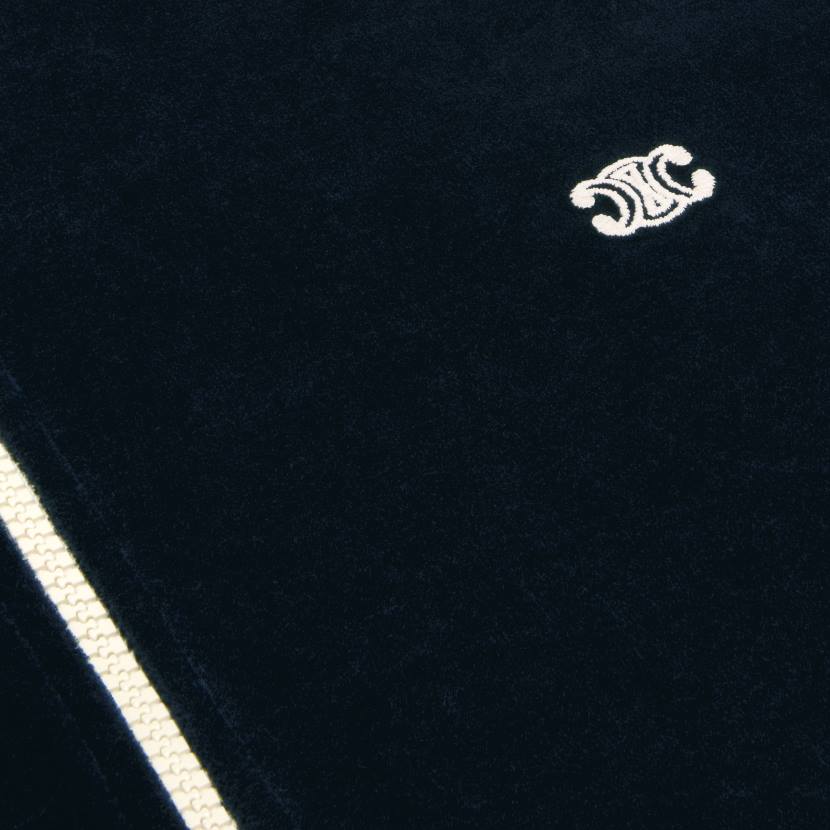 vestir CELINE Chaqueta de peluche Triomphe de punto de terciopelo. medianoche/crudo hombres NL481847