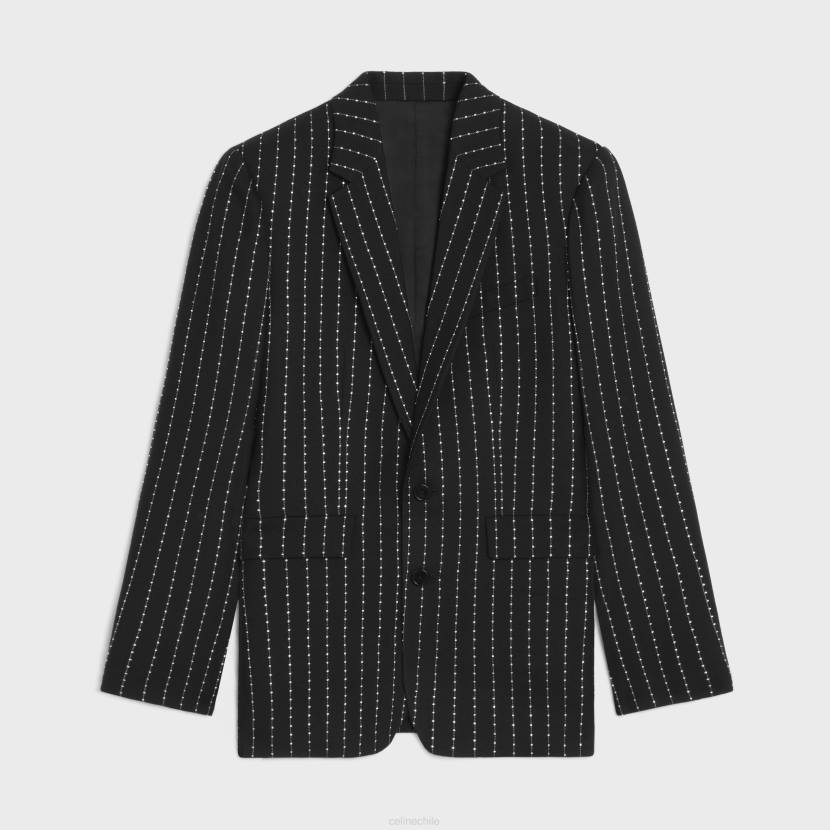 vestir CELINE chaqueta clásica bordada de lana a rayas blanco negro hombres NL481880