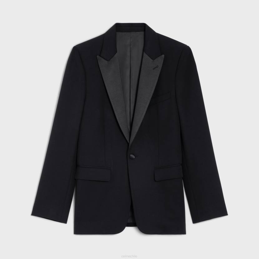 vestir CELINE chaqueta de esmoquin clásica en grano de poudre negro hombres NL481881