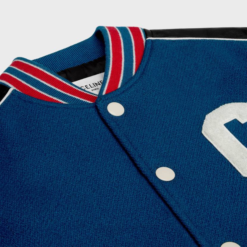 vestir CELINE chaqueta de peluche clásica en lana texturizada cobalto hombres NL481839