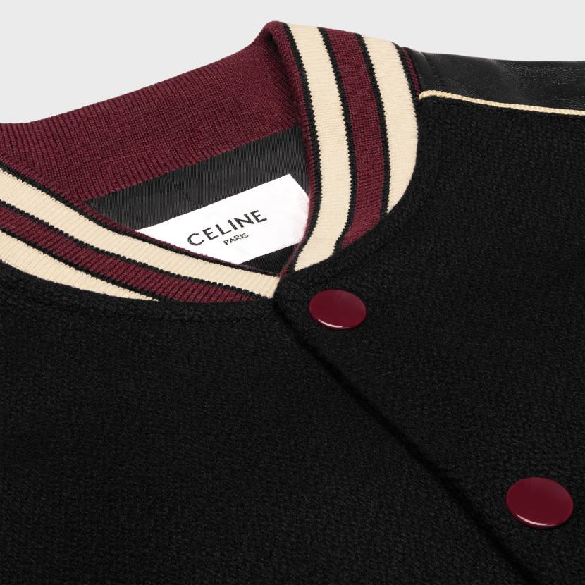 vestir CELINE chaqueta de peluche clásica en lana texturizada negro/burdeos hombres NL481837