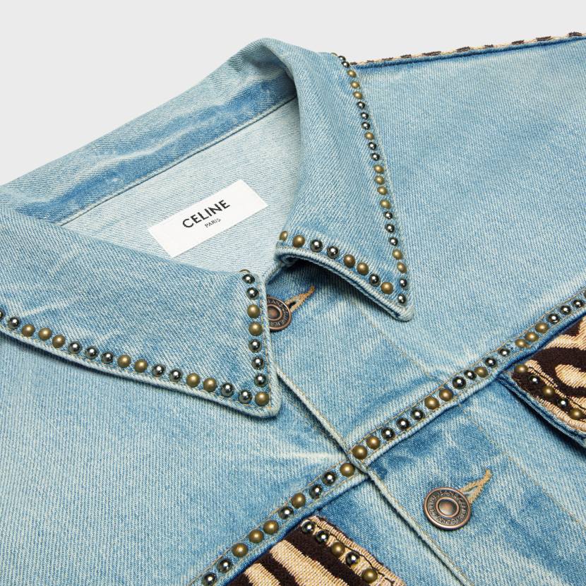 vestir CELINE chaqueta estilo camionero en denim con estampado de cebra lavado siempre claro hombres NL481857
