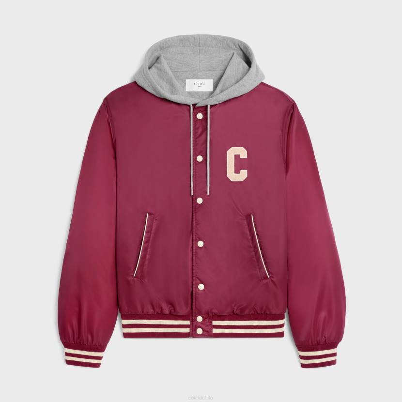 vestir CELINE chaqueta tipo peluche extragrande con capucha en nailon borgoña hombres NL481854