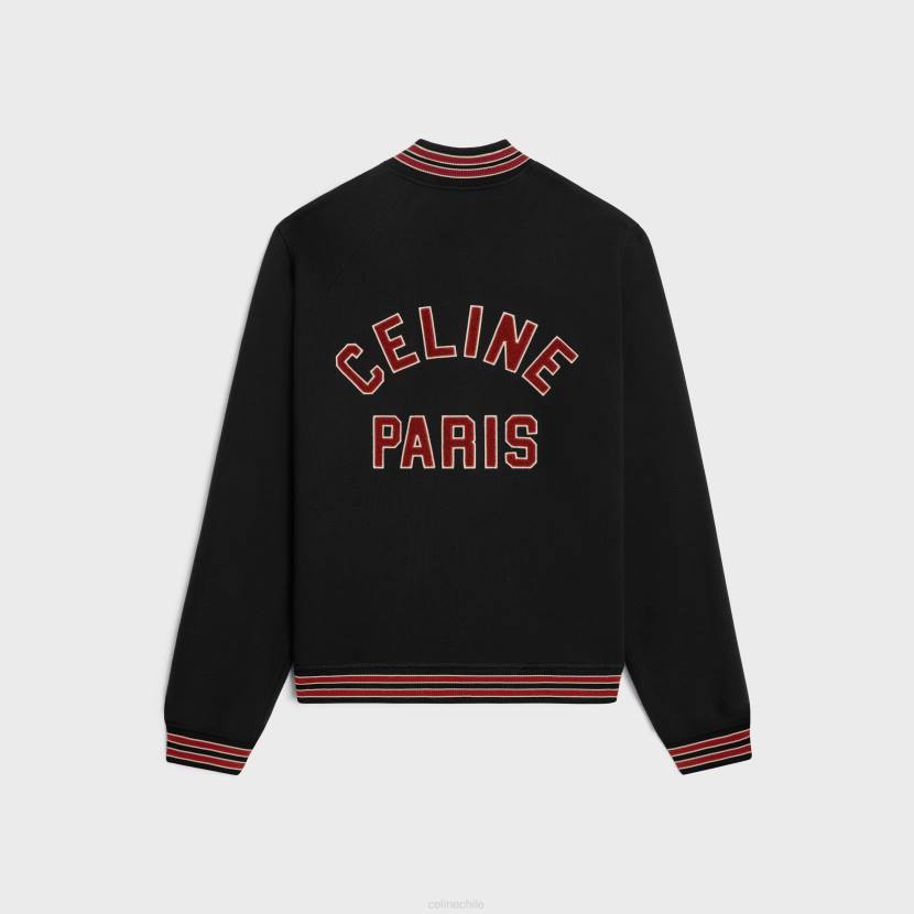 vestir CELINE chaqueta universitaria teddy de felpa de algodón negro/uva roja/blanco roto hombres NL481776
