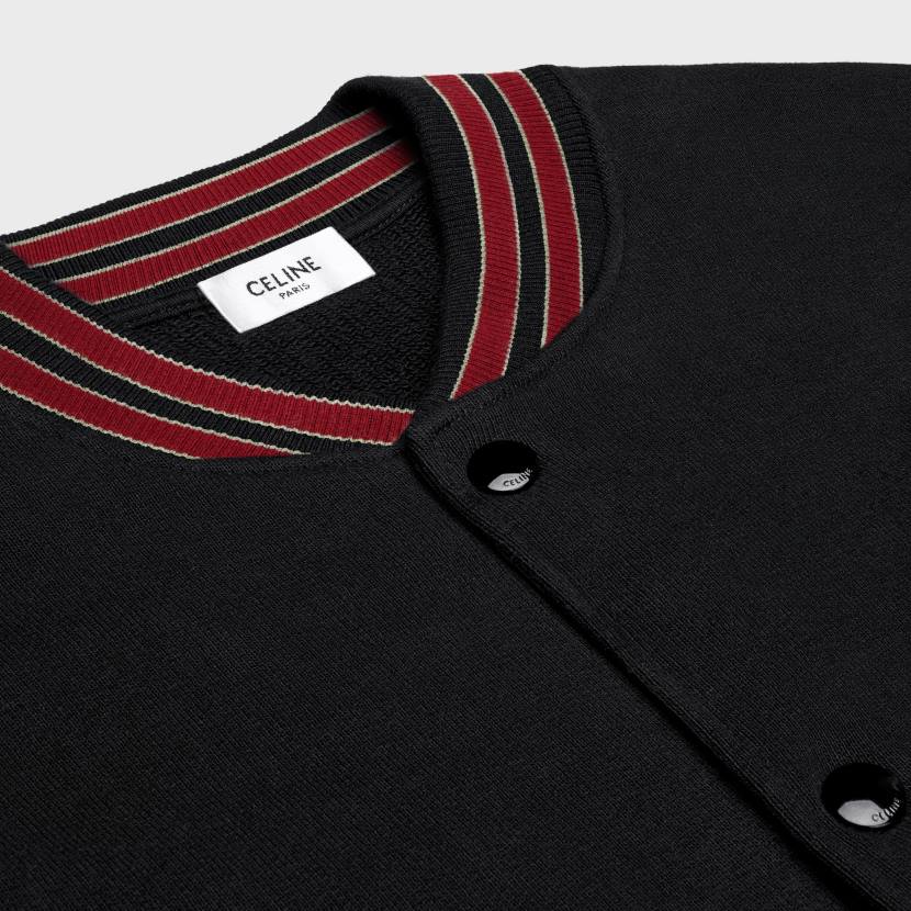 vestir CELINE chaqueta universitaria teddy de felpa de algodón negro/uva roja/blanco roto hombres NL481776